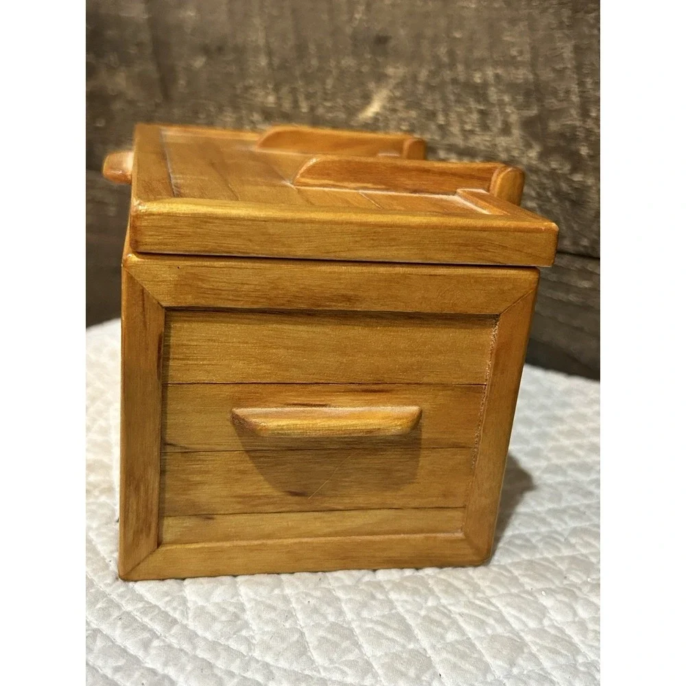 Hand Crafted Bamboo Wood Jewelry Keepsake Box Vintage Blue Inside